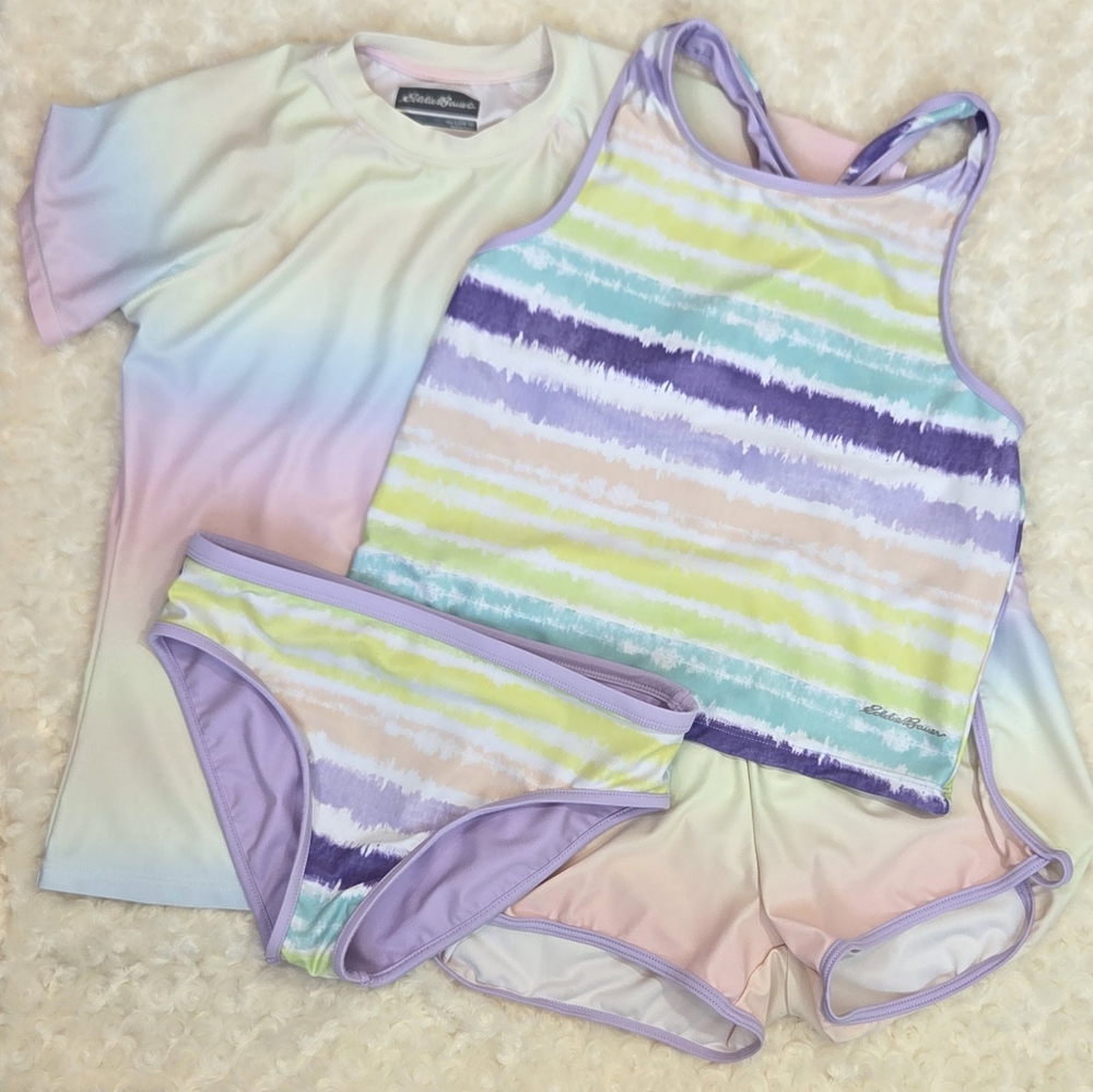 Eddie Bauer Lavender and Cream 4 Piece Swim Set